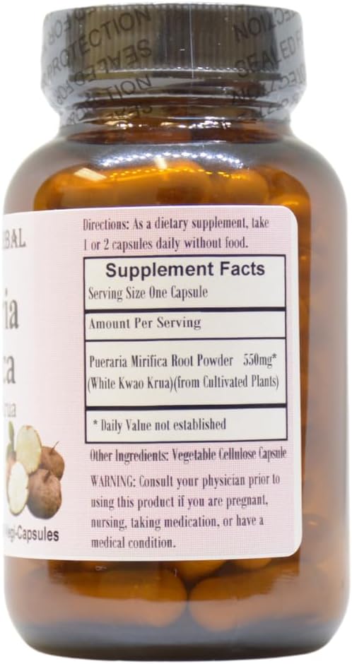 Pueraria Mirifica Capsules 550mg | Promotes Natural Beauty, Skin Elasticity, & Hair Health | 60 Veggie Caps | Non-GMO | Stearate-Free