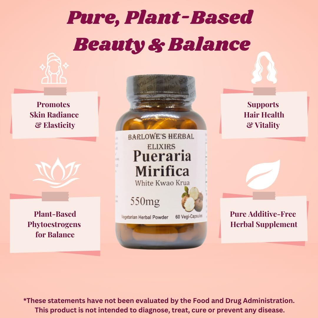 Pueraria Mirifica Capsules 550mg | Promotes Natural Beauty, Skin Elasticity, & Hair Health | 60 Veggie Caps | Non-GMO | Stearate-Free