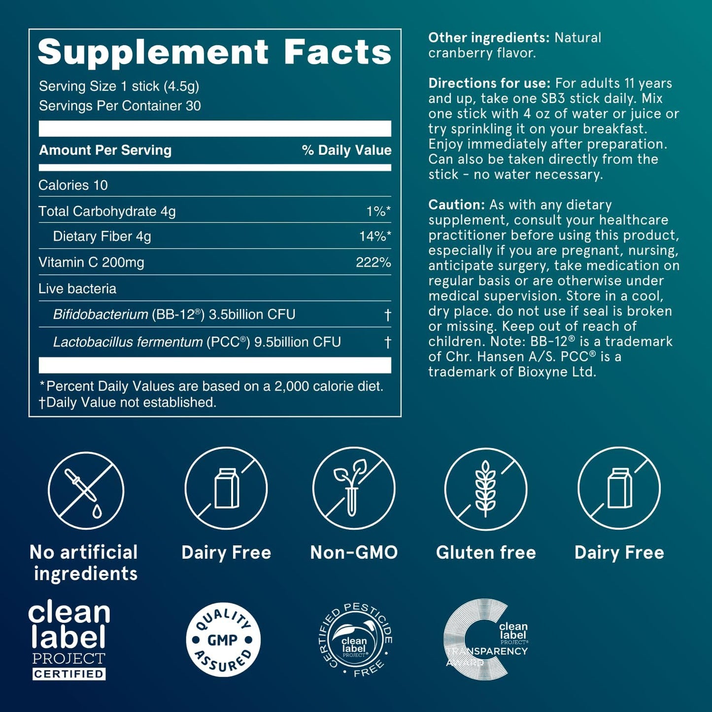 Puori Probiotics & Prebiotics Supplement - 13 Billion CFU, 30 Servings - Immune & Digestive Support - Fiber 4g, Vitamin C 200mg - SB3 Bifidobacterium, Lactobacillus Fermentum