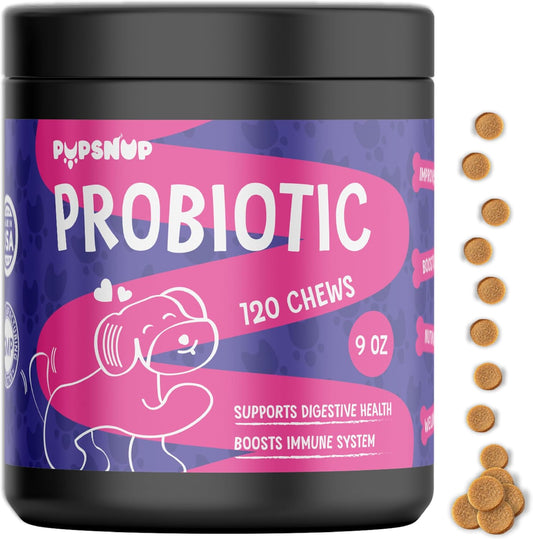 PupSnup Probiotic Soft Chews for Dogs - Supports Gut & Digestive Health - Boosts Immune System - Pumpkin & Papaya Powder - 120 Count - USA Made