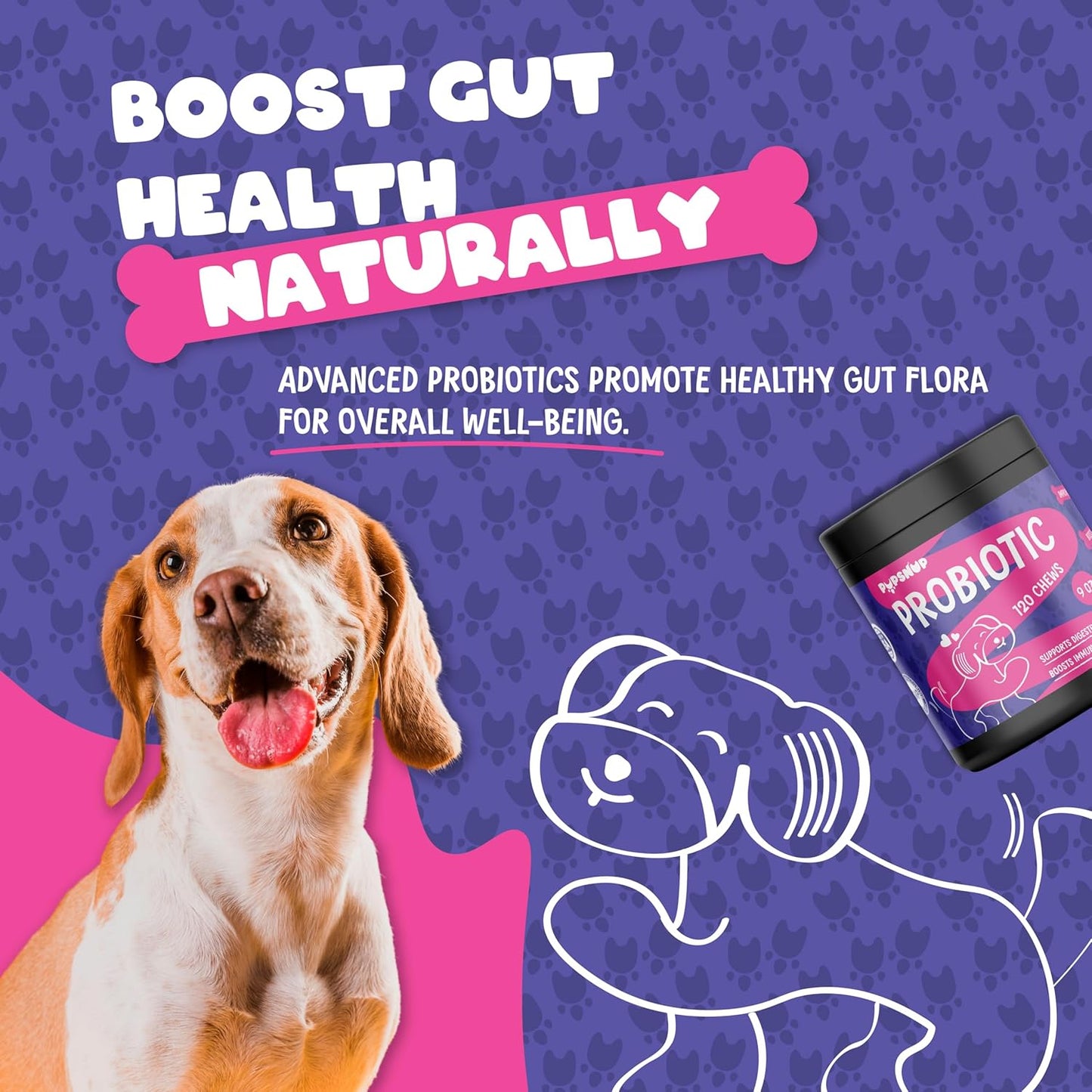 PupSnup Probiotic Soft Chews for Dogs - Supports Gut & Digestive Health - Boosts Immune System - Pumpkin & Papaya Powder - 120 Count - USA Made