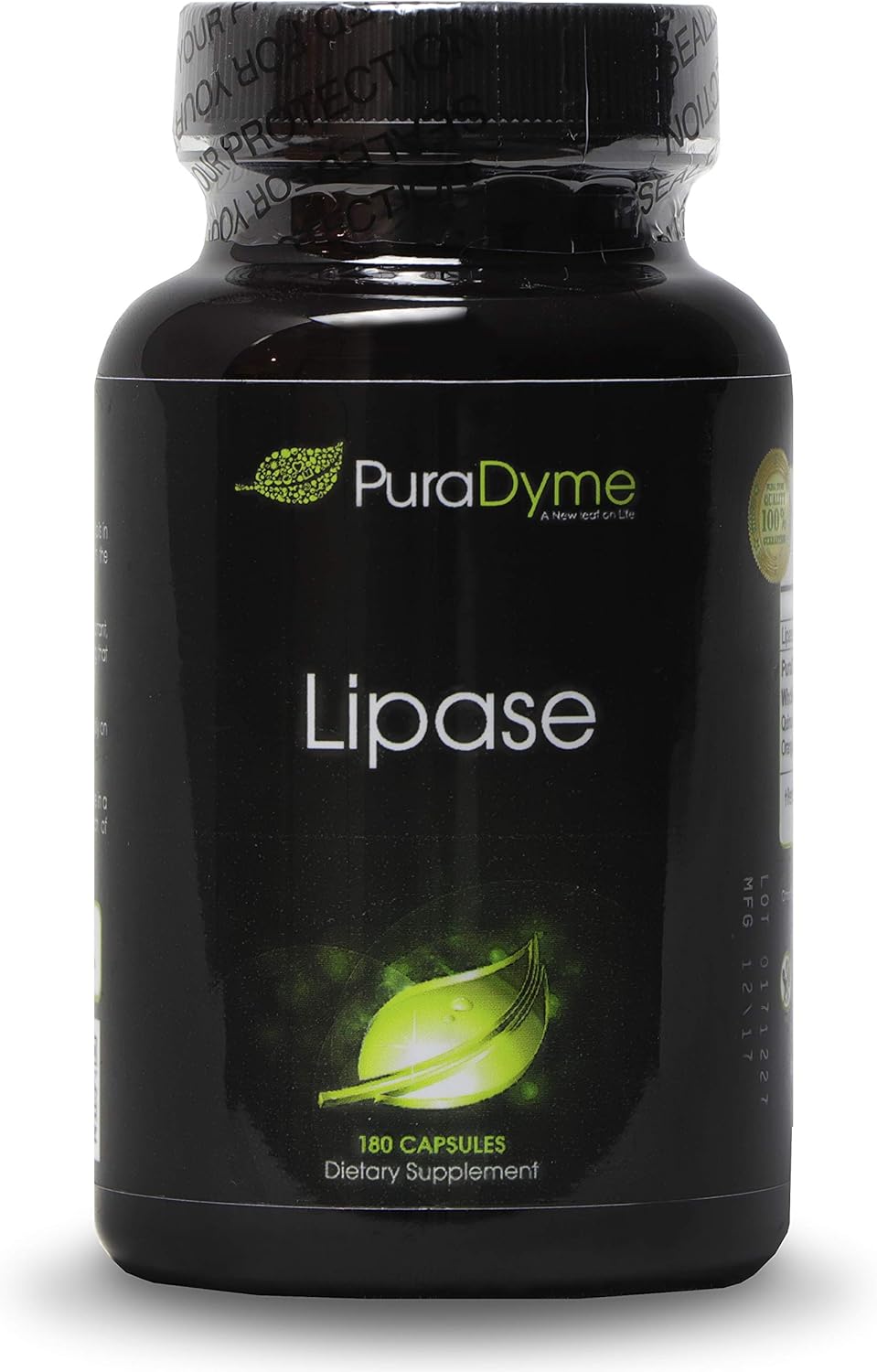 PuraDyme Lipase Enzyme 180 Capsules - Powerful Digestive Enzyme Supplement