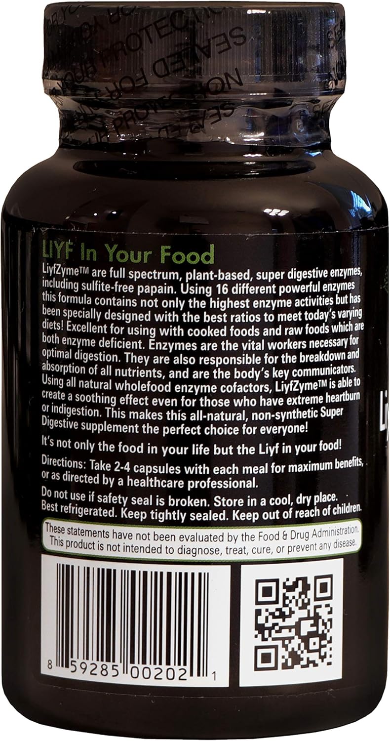 PuraDyme LiyfZyme Plant-Based Digestive Enzyme Supplement - 180 Vegan Capsules