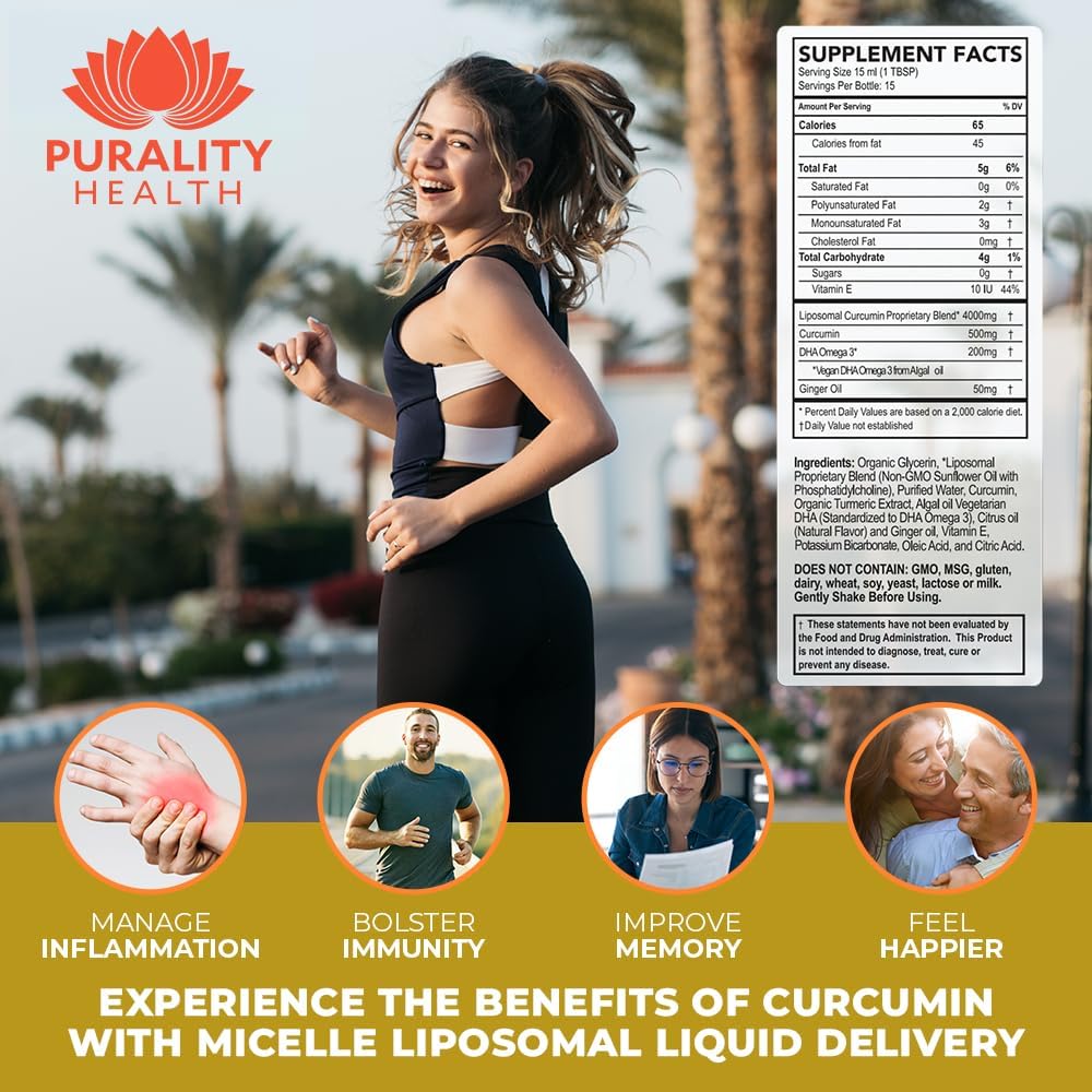 PURALITY HEALTH Curcumin Gold with Ginger Oil & DHA Omega-3s for Joint Health - 15 Day Supply