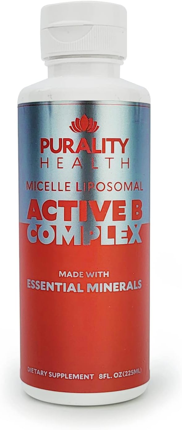 Purality Health Liposomal Vitamin B Complex Liquid Supplement with Enhanced Absorption - B1, B2, B3, B5, B6, B12, Biotin + Minerals - 15 Day Supply
