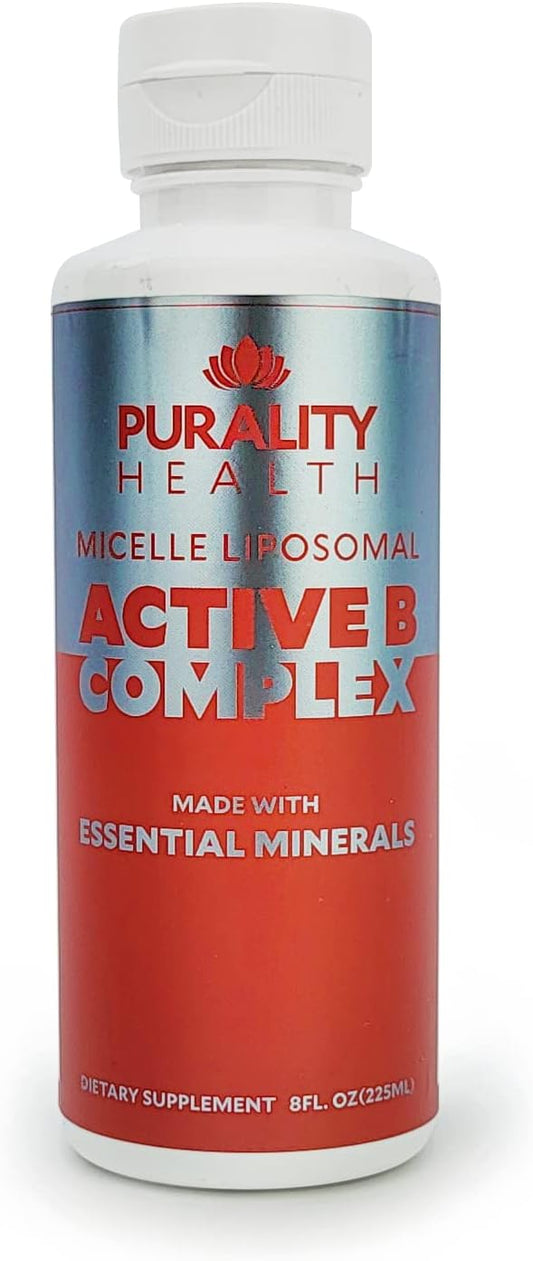 Purality Health Liposomal Vitamin B Complex Liquid Supplement with Enhanced Absorption - B1, B2, B3, B5, B6, B12, Biotin + Minerals - 15 Day Supply