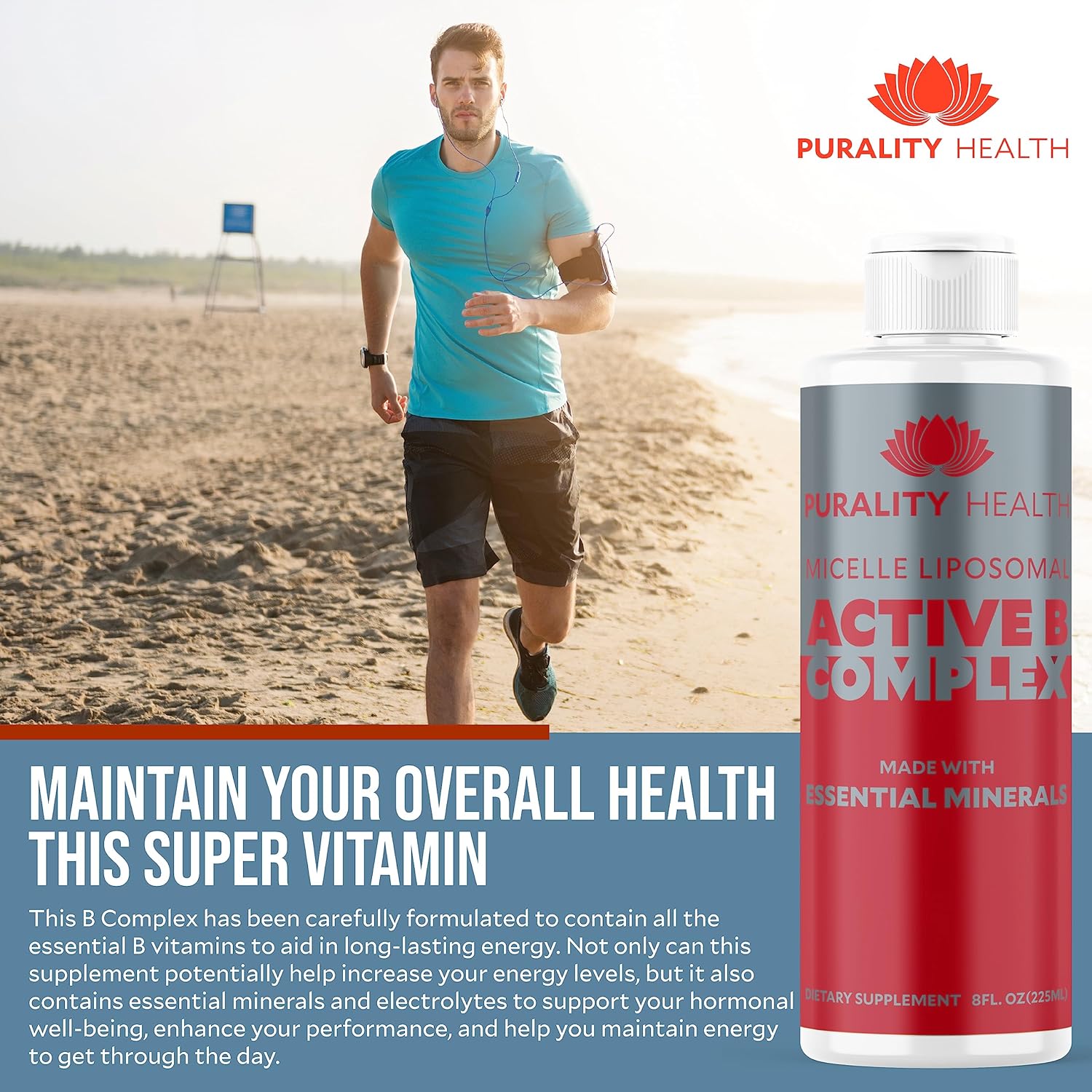 Purality Health Liposomal Vitamin B Complex Liquid Supplement with Enhanced Absorption - B1, B2, B3, B5, B6, B12, Biotin + Minerals - 15 Day Supply