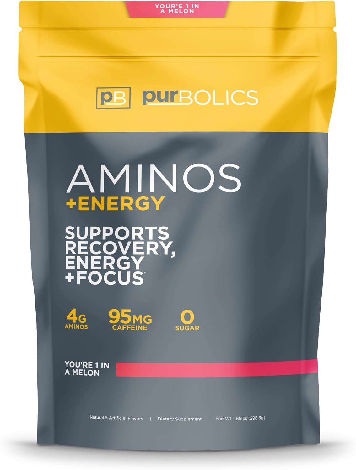 Purbolics Aminos + Energy Supplement | Enhances Recovery, Energy, & Focus | 95mg Caffeine, No Sugar | 60 Servings