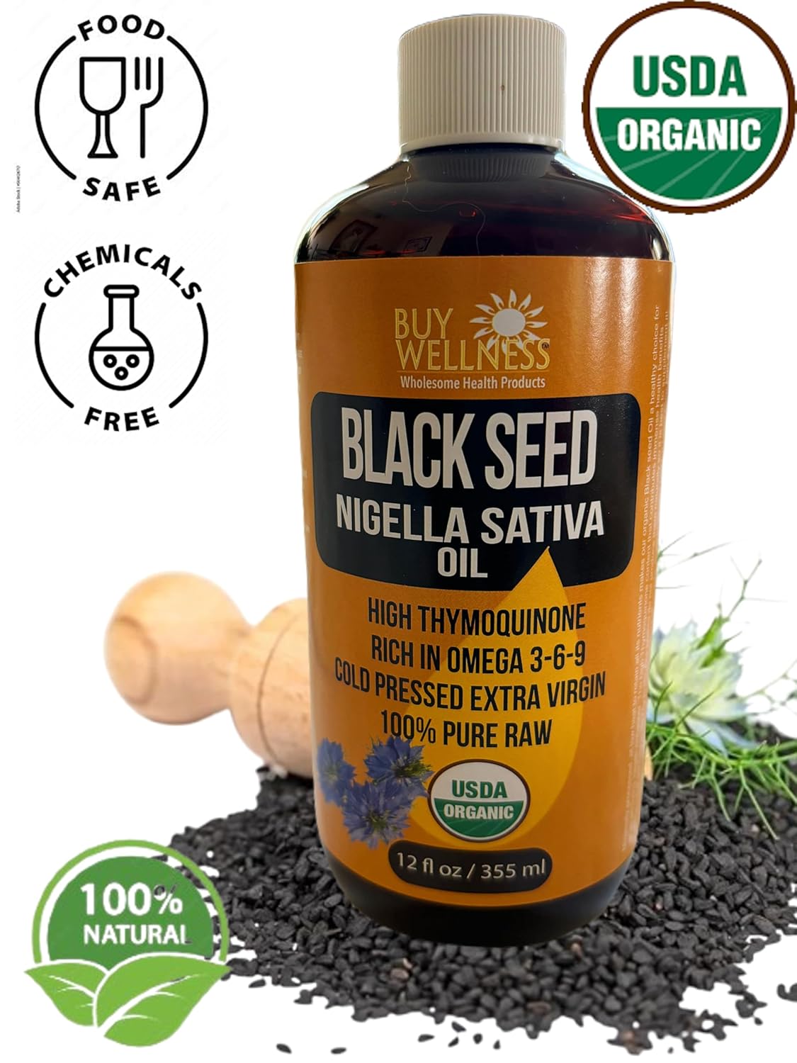 Purchase Organic Cold Pressed Black Seed Oil, 12 oz - High Thymoquinone Content, Pure Nigella Sativa Oil for Wellness