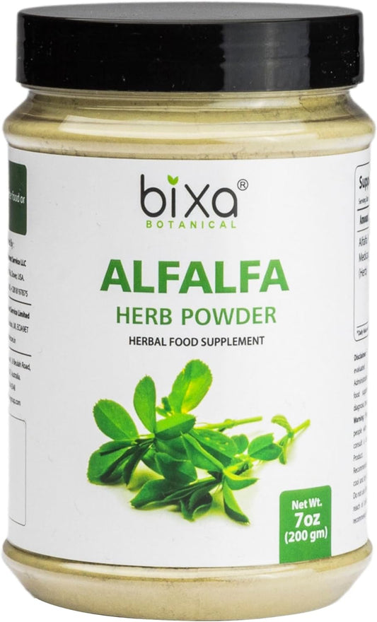 Pure Alfalfa Powder: Ayurvedic Herbal Supplement for Nutrition & Well-Being, Green Superfood with Natural Antioxidants - 7 Oz / 200g