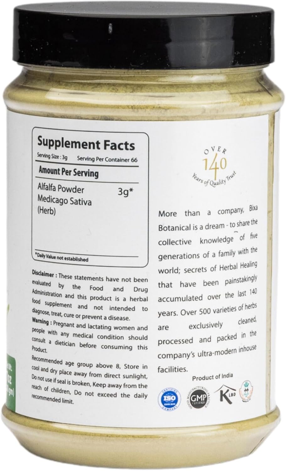 Pure Alfalfa Powder: Ayurvedic Herbal Supplement for Nutrition & Well-Being, Green Superfood with Natural Antioxidants - 7 Oz / 200g