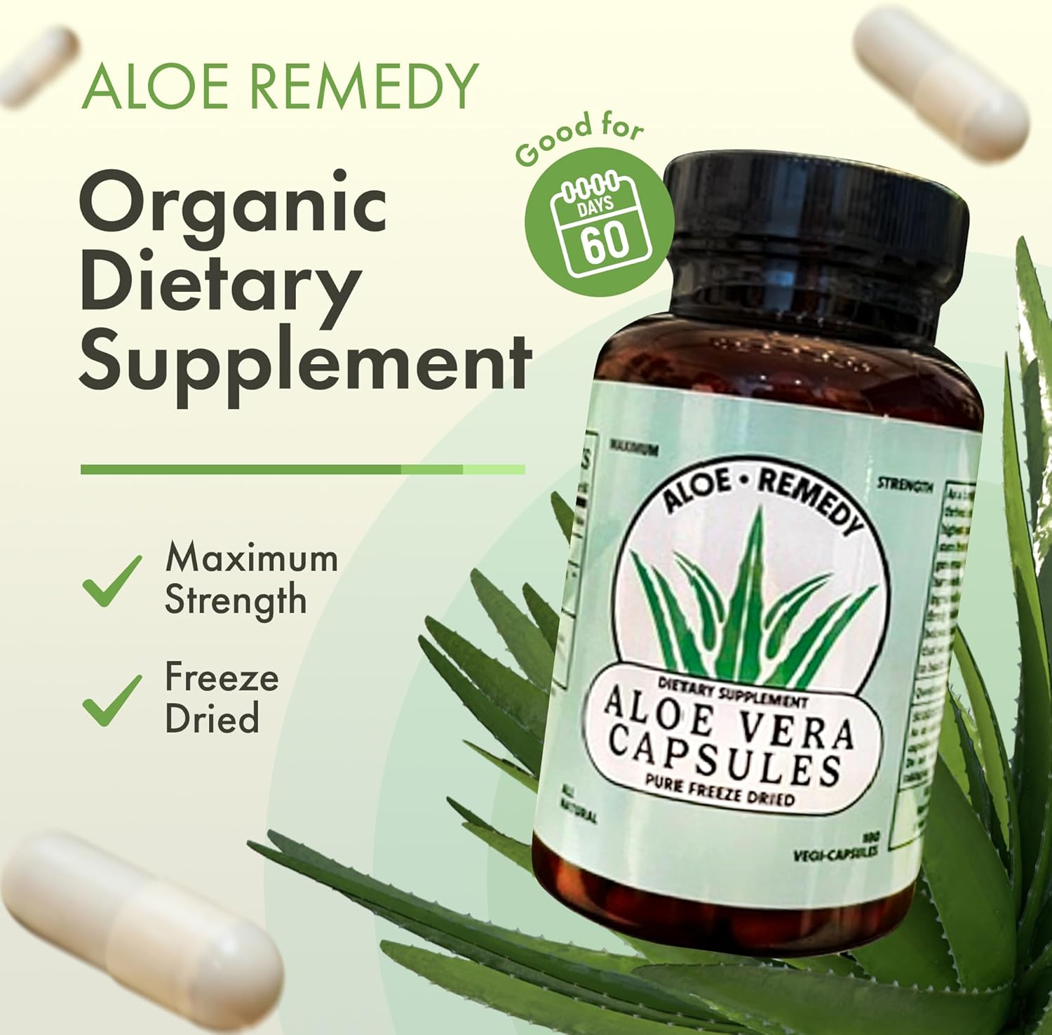 Pure Aloe Vera Gel Capsules for IC and BPS Support - 180 Plant-Based Aloe Capsules