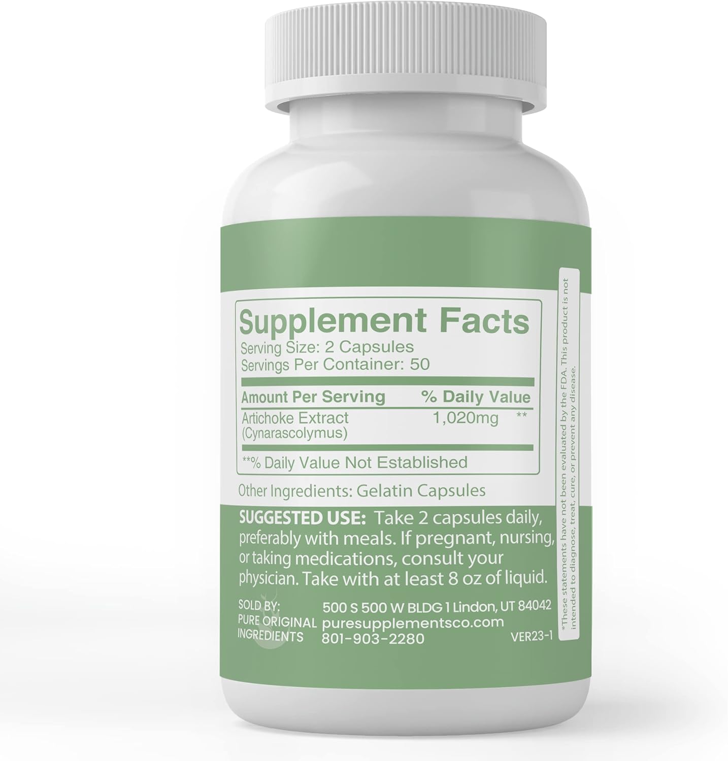 Pure Artichoke Extract Capsules - 100 Count | Original Ingredients, No Fillers | Lab Verified & Additive-Free