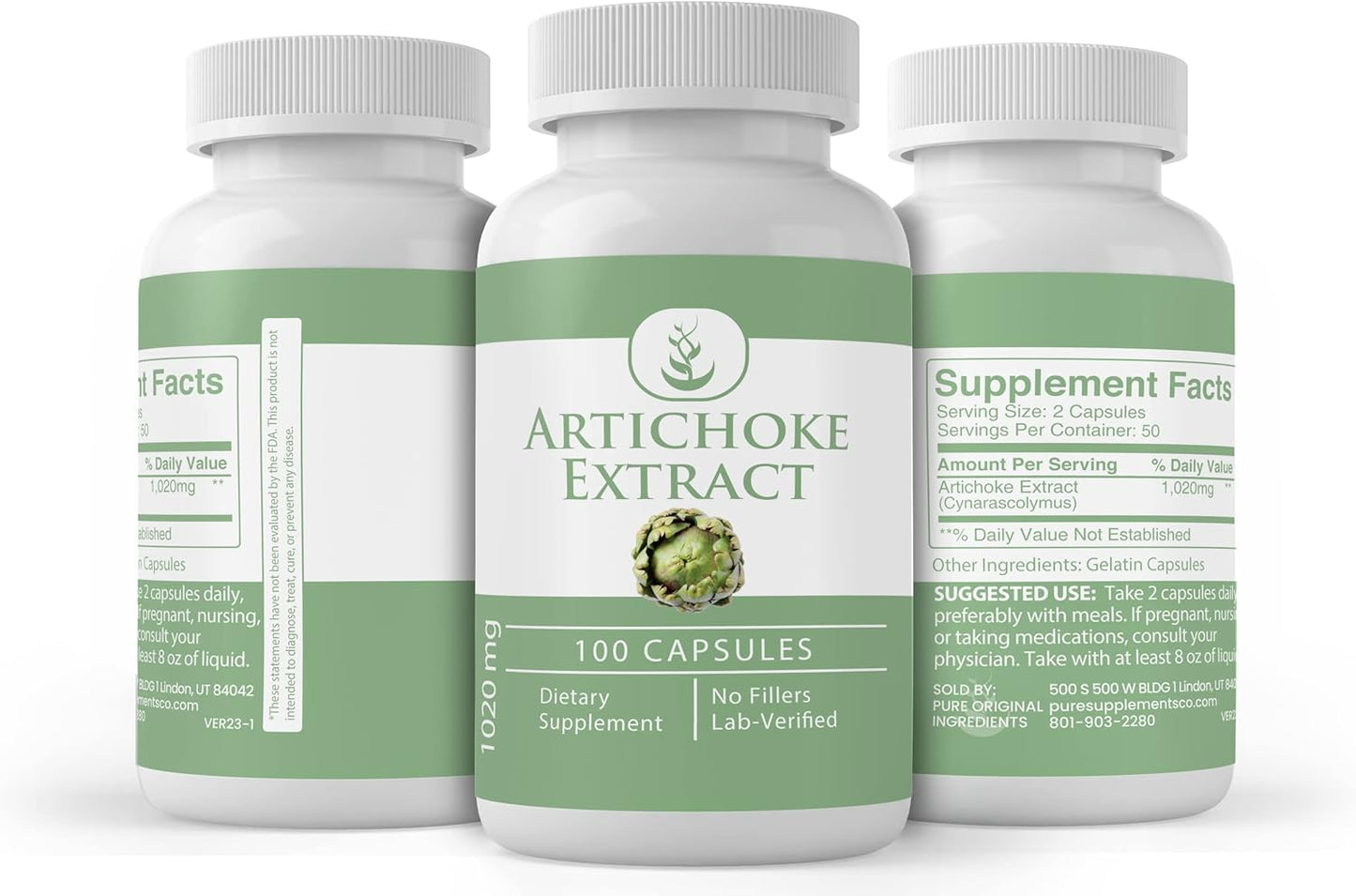 Pure Artichoke Extract Capsules - 100 Count | Original Ingredients, No Fillers | Lab Verified & Additive-Free