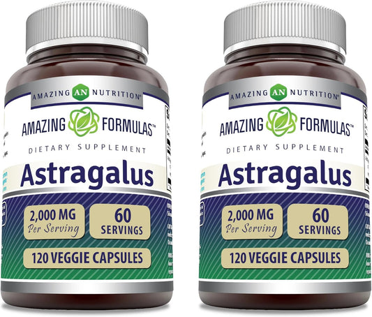 Pure Astragalus Membranaceus Root Extract Capsules - 2000 mg Per Serving - Non-GMO & Gluten Free - 120 Count (2 Pack)