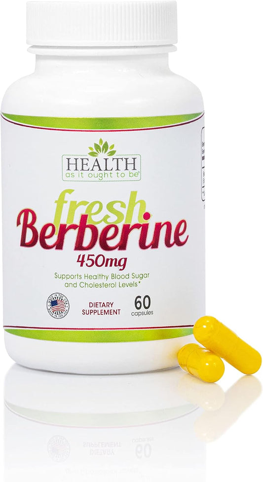 Pure Berberine 450mg Capsules - All-Natural Supplement with No Preservatives - 60 Count