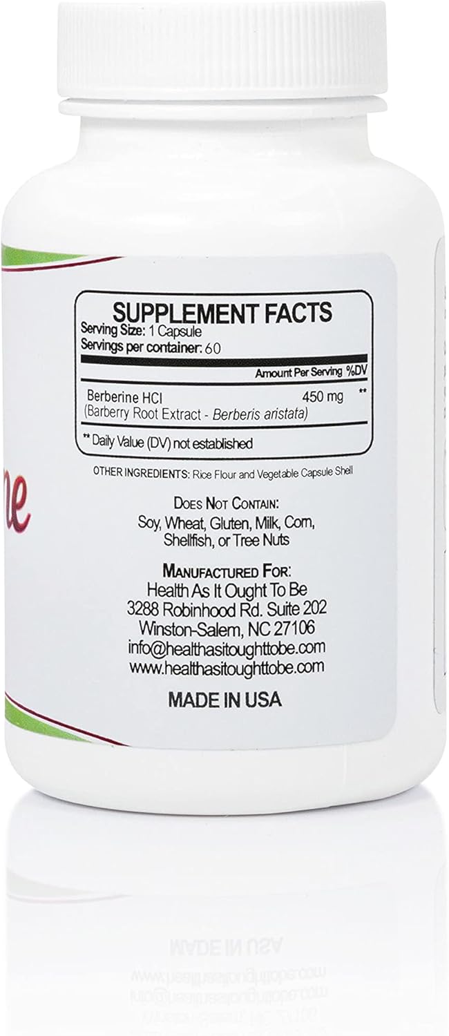 Pure Berberine 450mg Capsules - All-Natural Supplement with No Preservatives - 60 Count