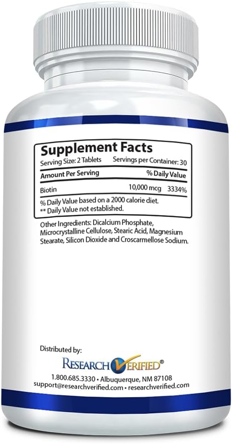 Pure Biotin Extra Strength 10,000mcg for Hair, Skin, and Nails - 60 Vegan Tablets - Made in USA