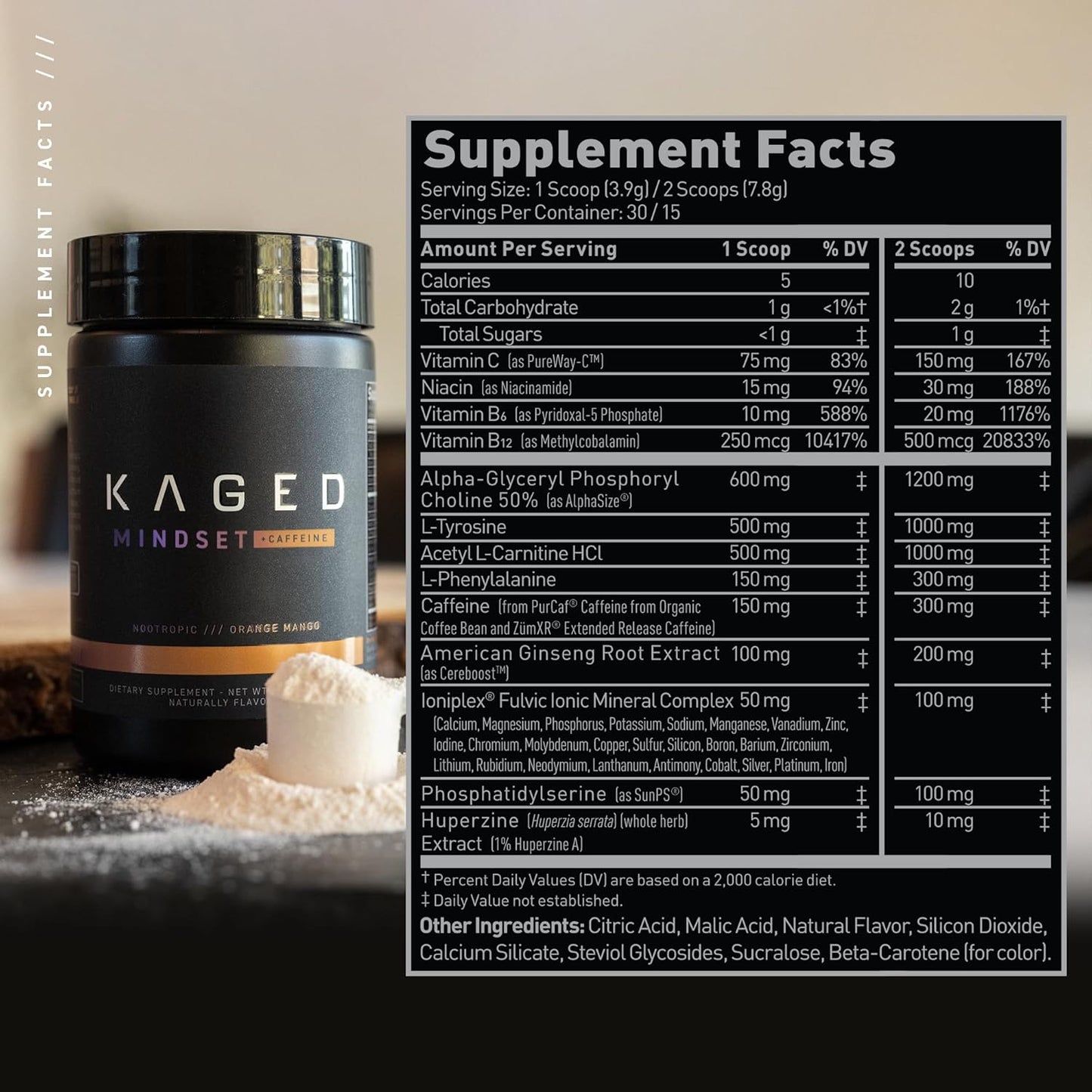 Pure Caffeine Nootropic Formula for Mindset, Focus, and Productivity - Enhances Memory, Mood, Clarity - 30 Servings