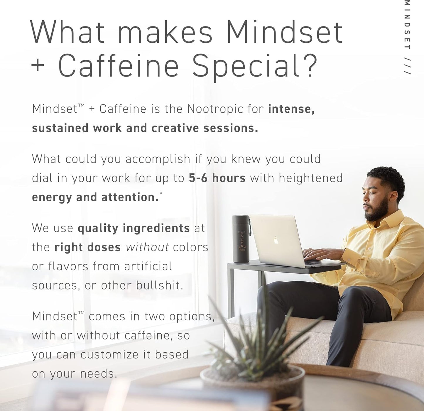 Pure Caffeine Nootropic Formula for Mindset, Focus, and Productivity - Enhances Memory, Mood, Clarity - 30 Servings