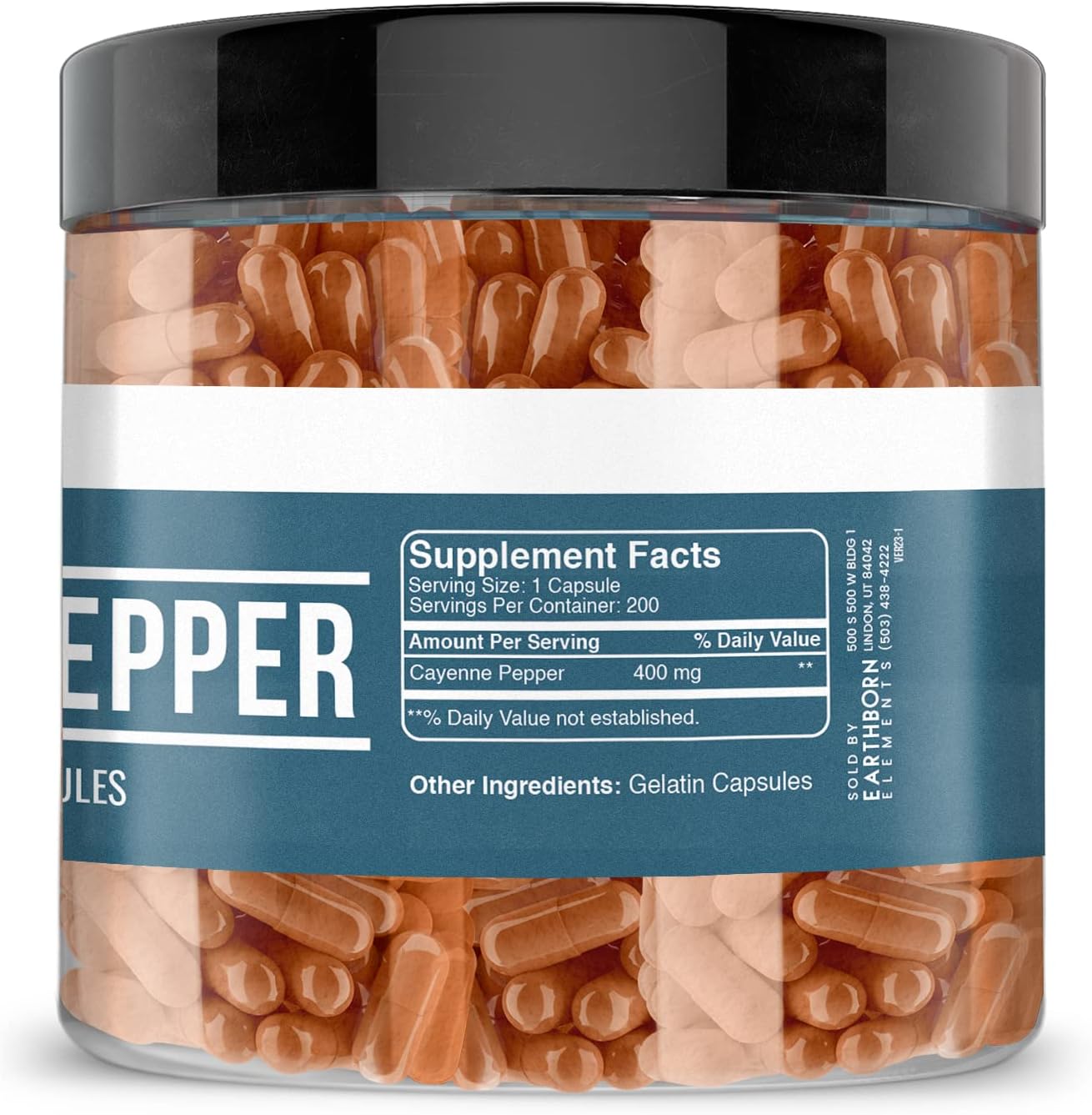 Pure Cayenne Pepper, Ceylon Cinnamon, and Ginger Root Capsules - 200 Count Each, No Additives, Earthborn Elements