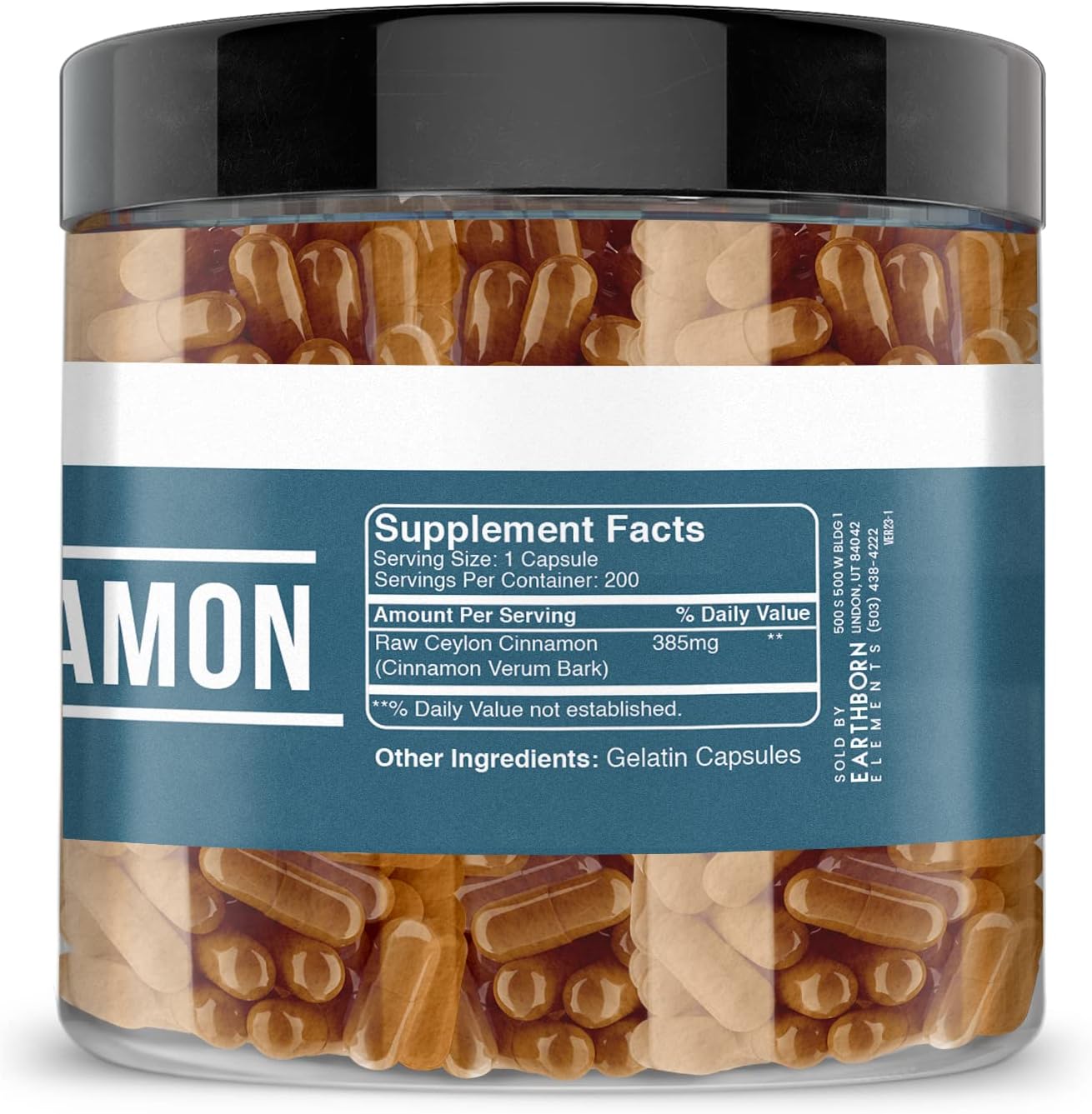 Pure Cayenne Pepper, Ceylon Cinnamon, and Ginger Root Capsules - 200 Count Each, No Additives, Earthborn Elements