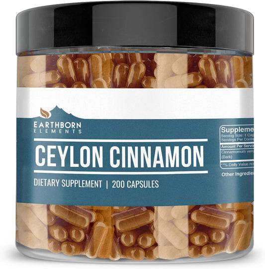 Pure Ceylon Cinnamon Capsules - 200 Count, Earthborn Elements, Additive-Free & Undiluted