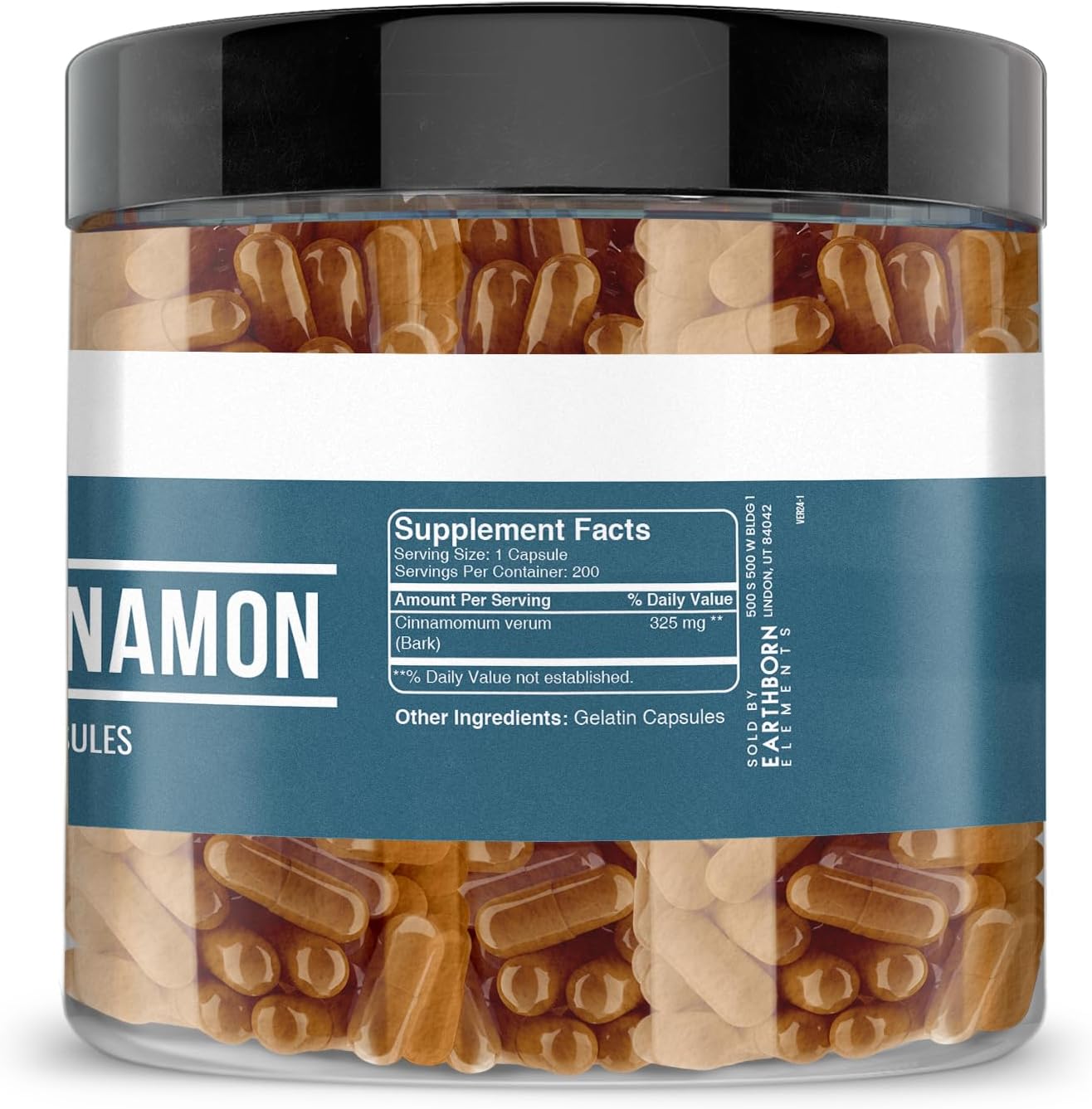 Pure Ceylon Cinnamon Capsules - 200 Count, Earthborn Elements, Additive-Free & Undiluted