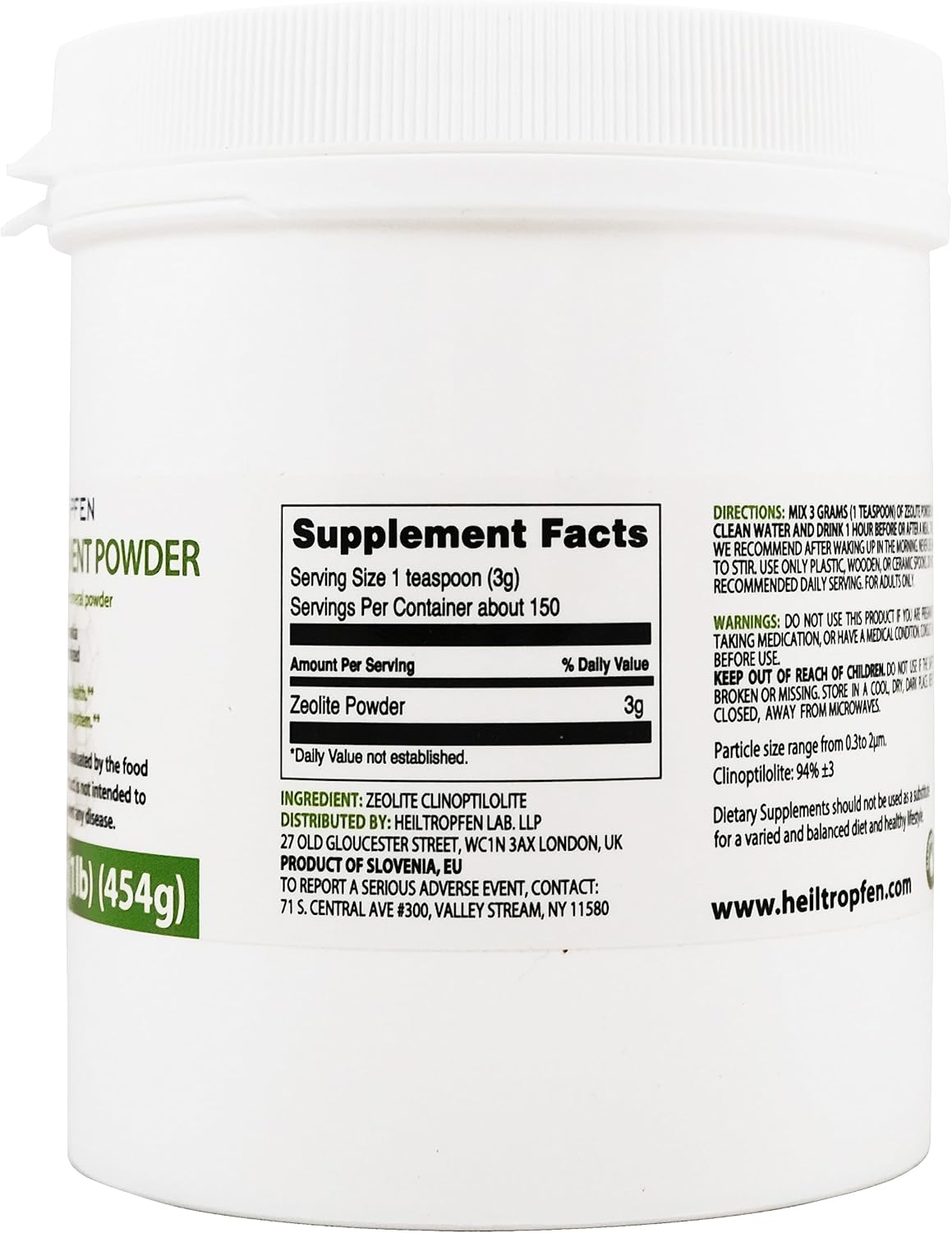 Pure Clinoptilolite Zeolite Powder | 1 lb - 454 g | 94%+-3 Clinoptilolite | Detox Supplement | 3X Activated | Natural Mineral Dust | Ultra Fine < 2 µm