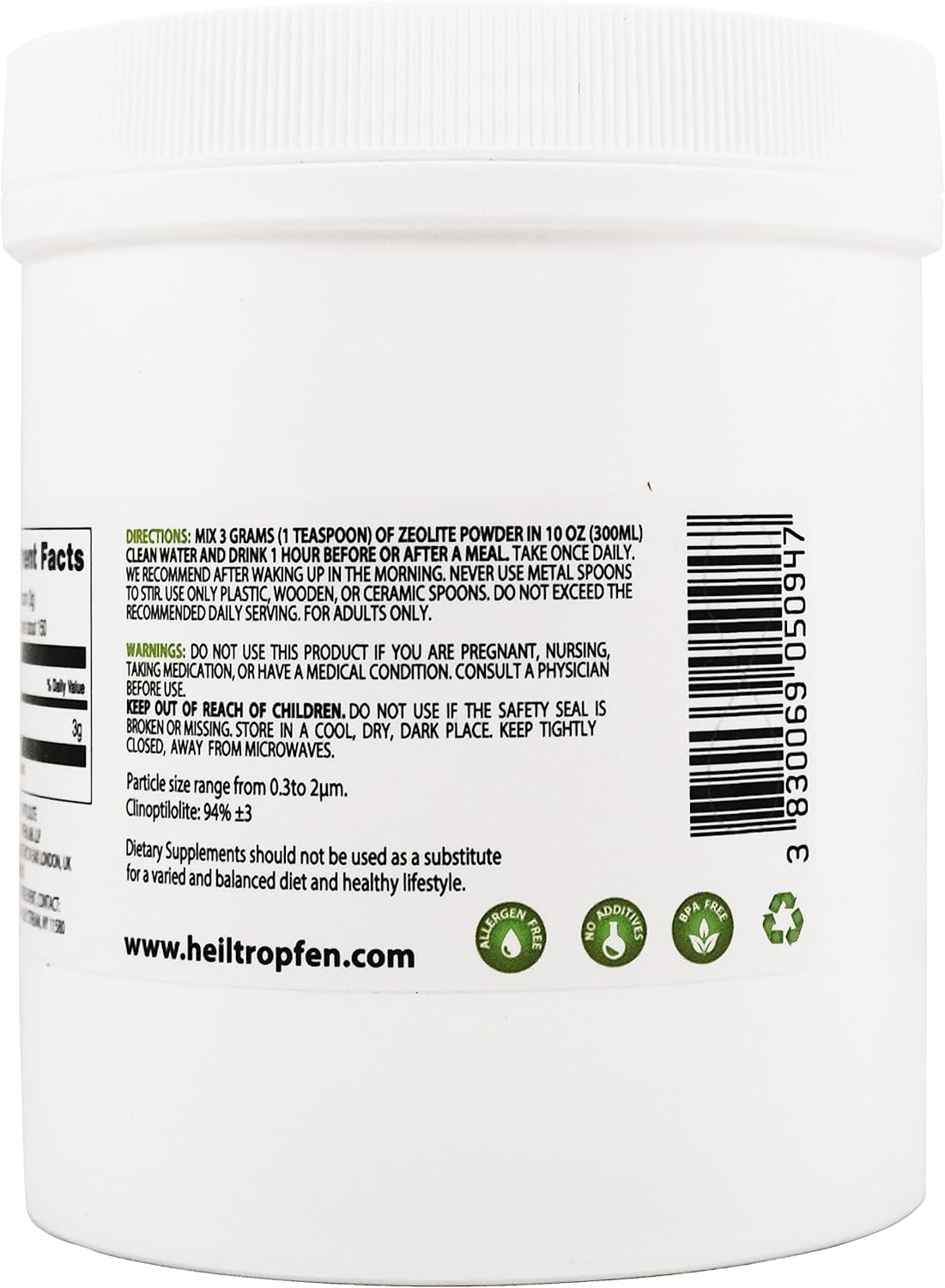 Pure Clinoptilolite Zeolite Powder | 1 lb - 454 g | 94%+-3 Clinoptilolite | Detox Supplement | 3X Activated | Natural Mineral Dust | Ultra Fine < 2 µm