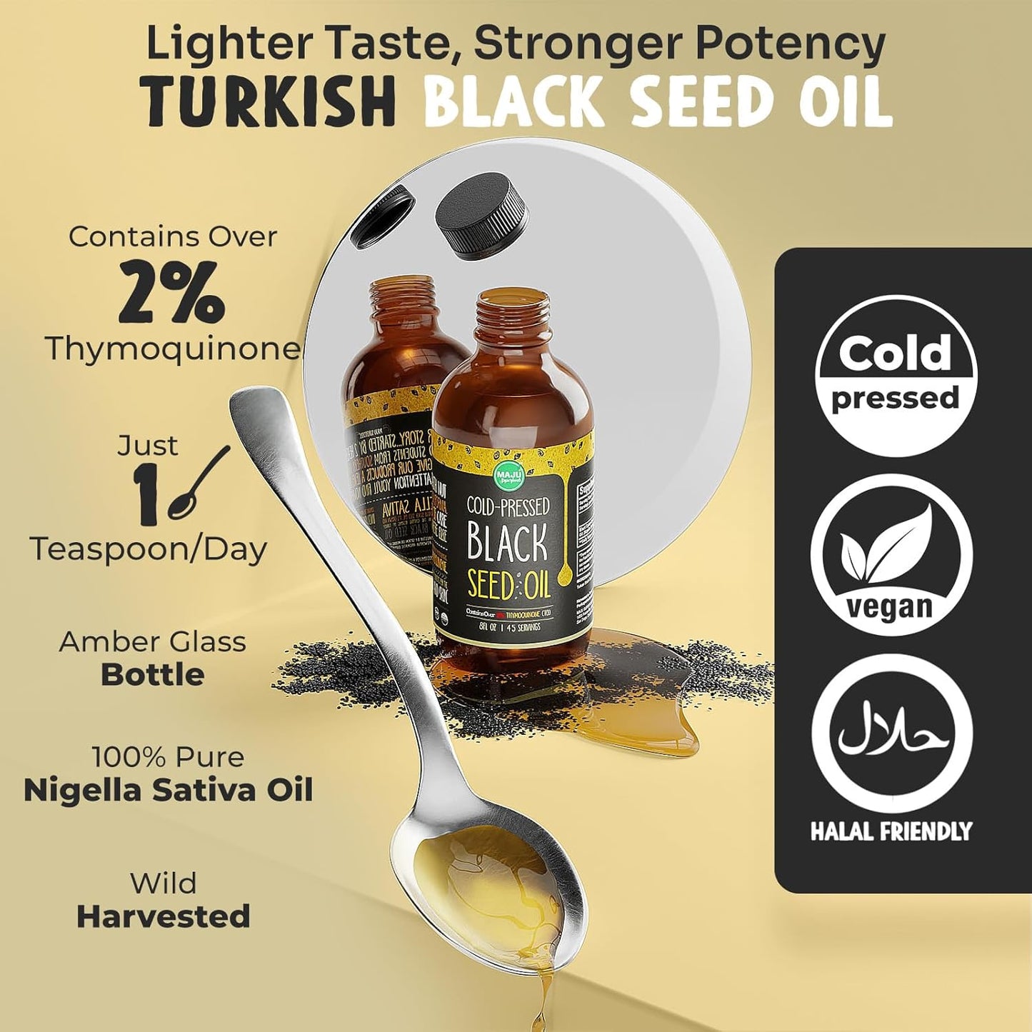 Pure Cold-Pressed 100% Turkish Black Seed Oil - 3X Thymoquinone, Liquid Black Cumin Oil in Glass Bottle - 8 oz - BoostGo Australia