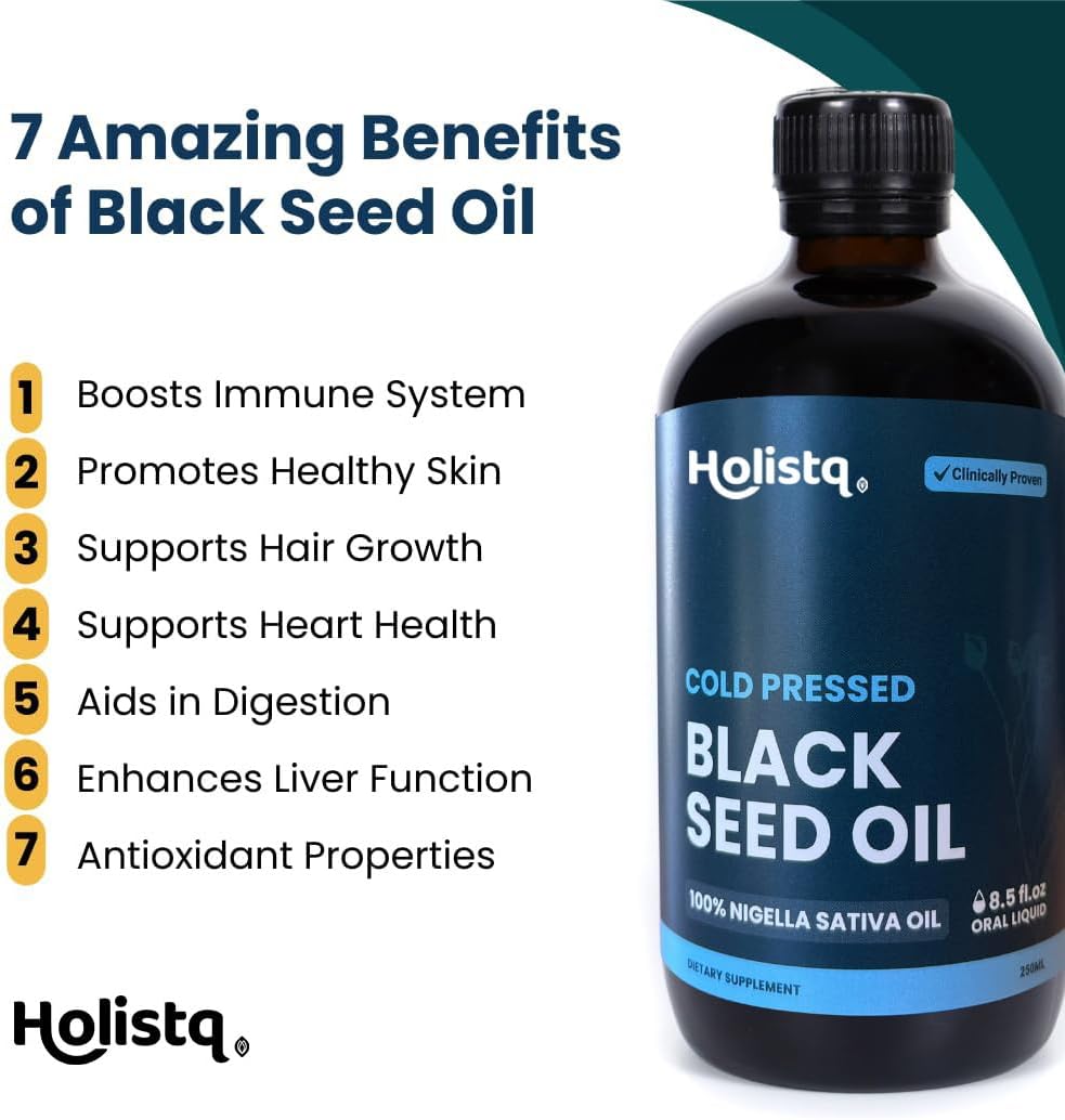 Pure Cold Pressed Black Seed Oil for Immune Support, Hair, Skin, Nails, Joints & Digestive Health - Non-GMO Vegan Omega 3 6 9 - 100% Nigella Sativa Oil with Thymoquinone