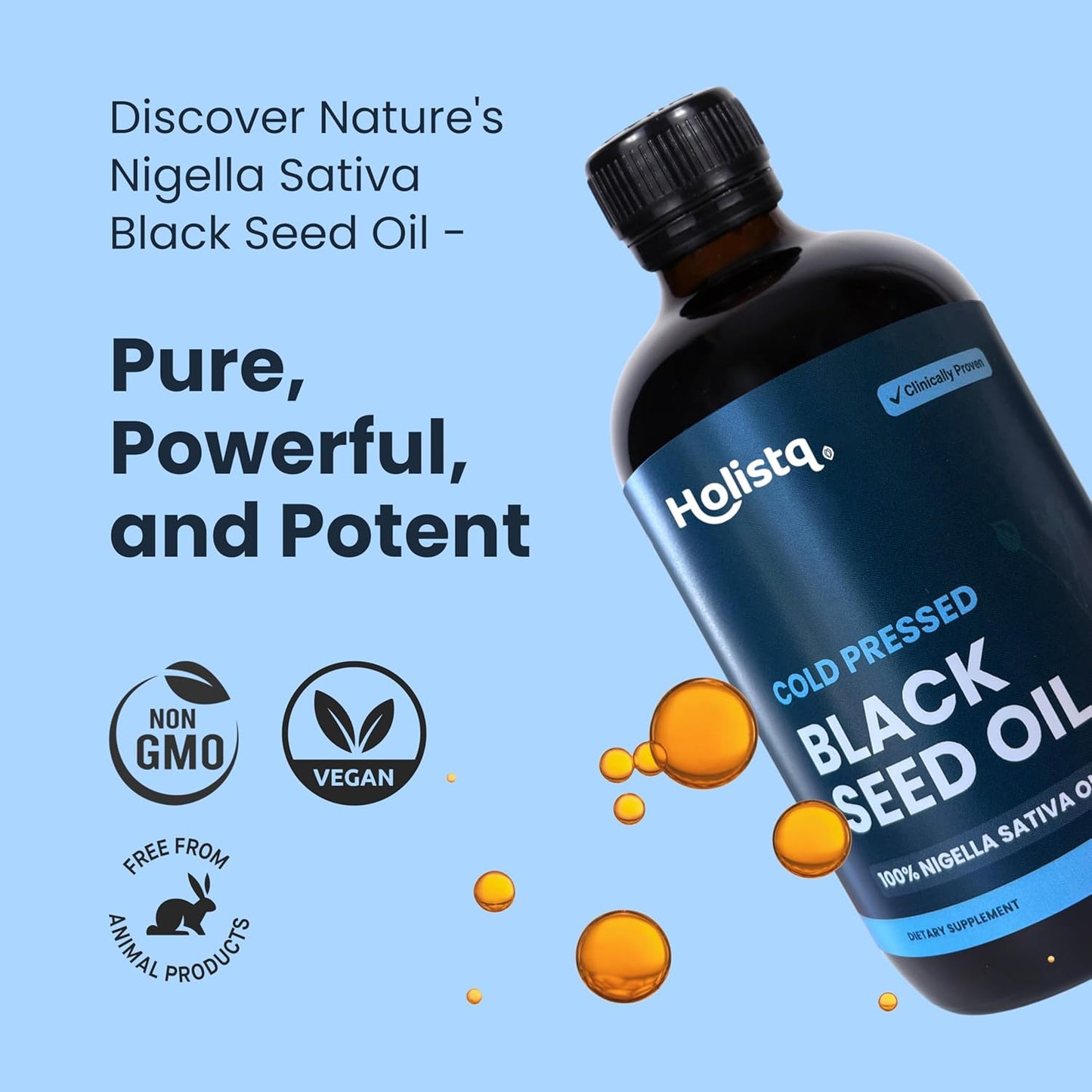 Pure Cold Pressed Black Seed Oil for Immune Support, Hair, Skin, Nails, Joints & Digestive Health - Non-GMO Vegan Omega 3 6 9 - 100% Nigella Sativa Oil with Thymoquinone