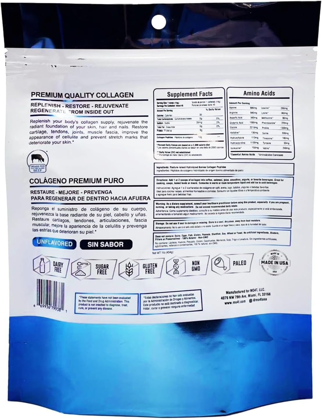 Pure Collagen Peptides Powder from Grass Fed Bovine - Unflavored Hydrolyzed Supplement for Joint Support, Hair, and Nails Beauty