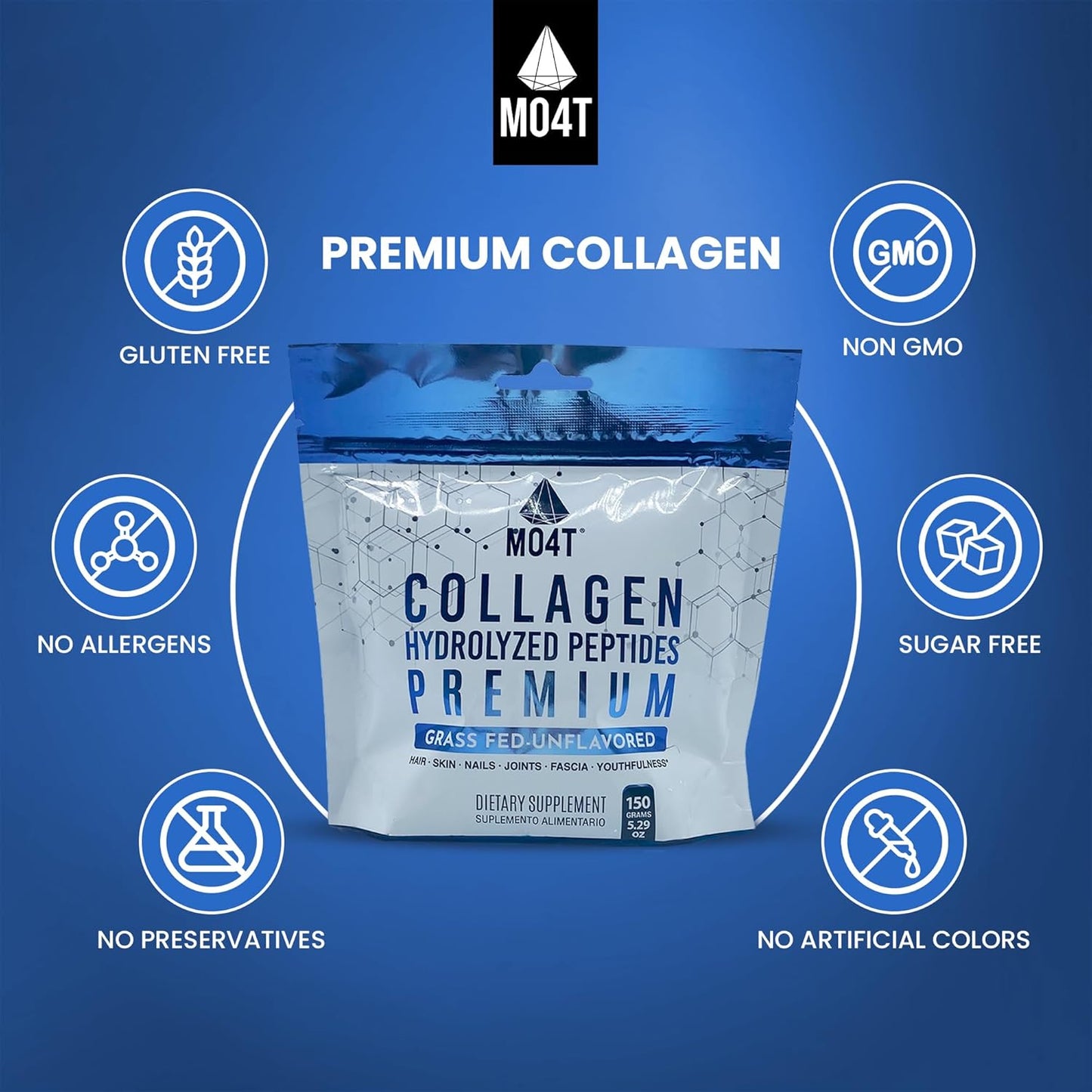 Pure Collagen Peptides Powder from Grass Fed Bovine - Unflavored Hydrolyzed Supplement for Joint Support, Hair, and Nails Beauty