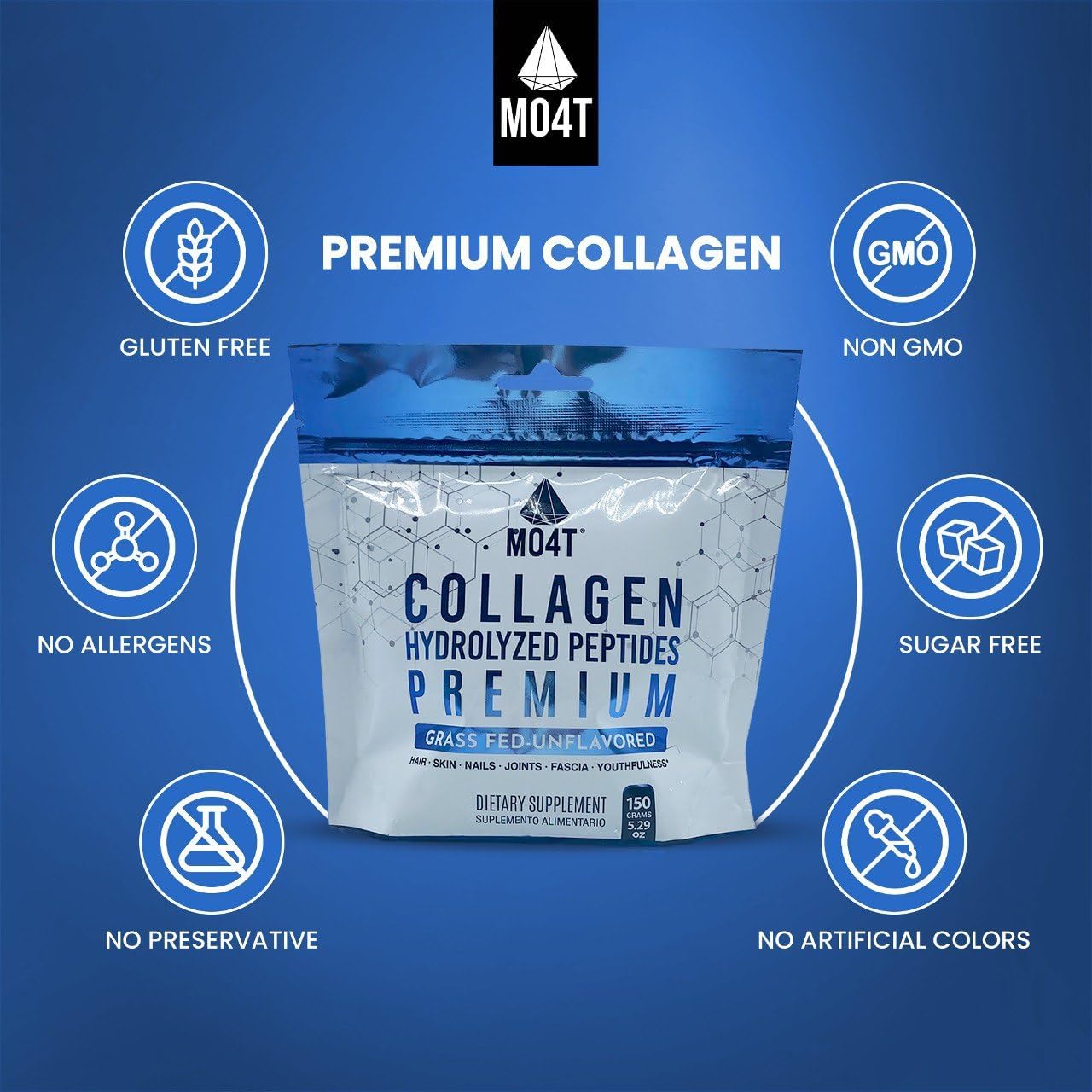 Pure Collagen Peptides Powder from Grass Fed Bovine - Unflavored Hydrolyzed Supplement for Joint Support, Hair, and Nails Beauty