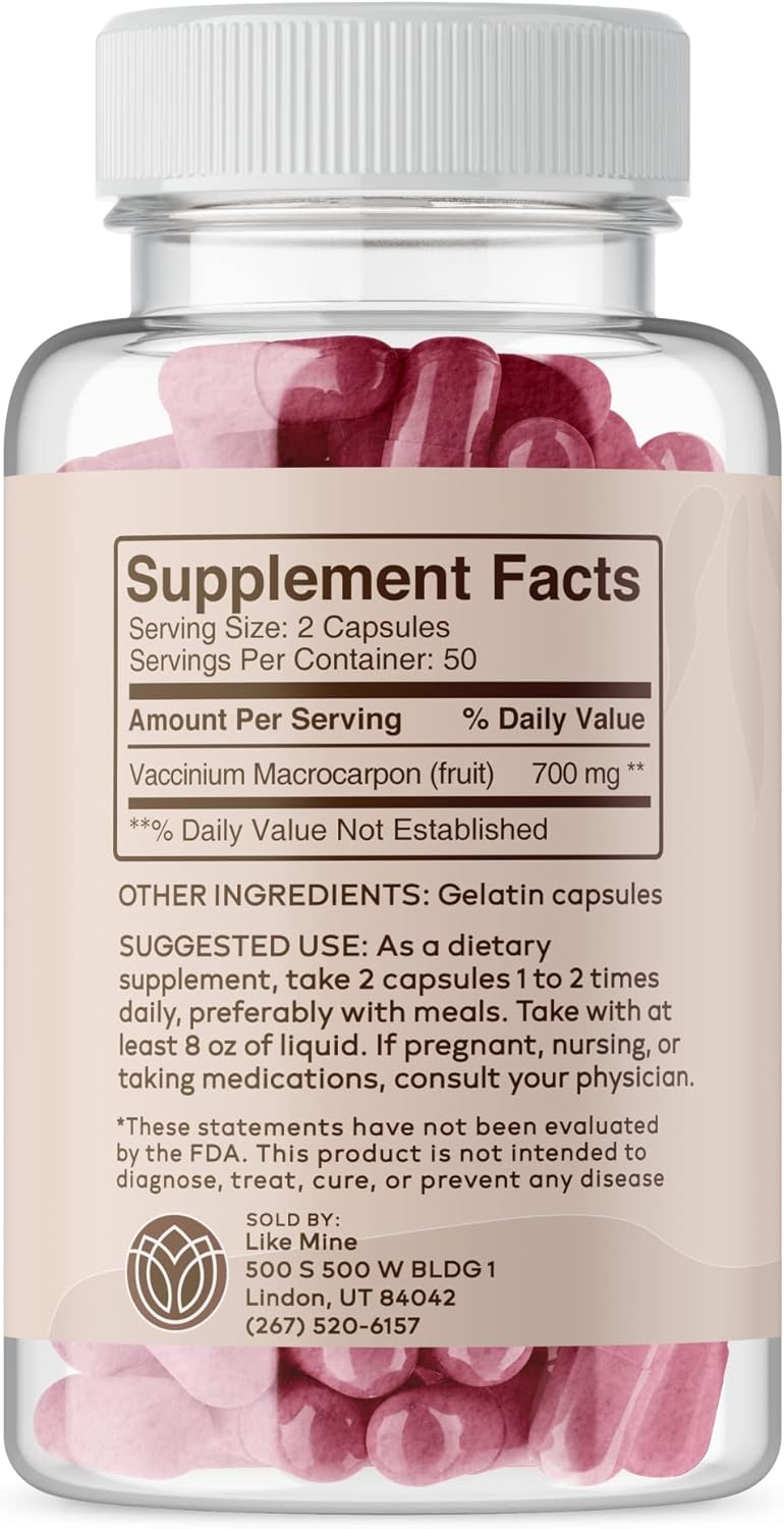 Pure Cranberry Extract Capsules (100 Count) - No Additives, Single Ingredient Formula - Like Mine