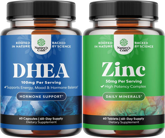 Pure DHEA and Zinc Bundle for Women's Health - Thyroid, Immune, Bone, Mood, and Heart Support
