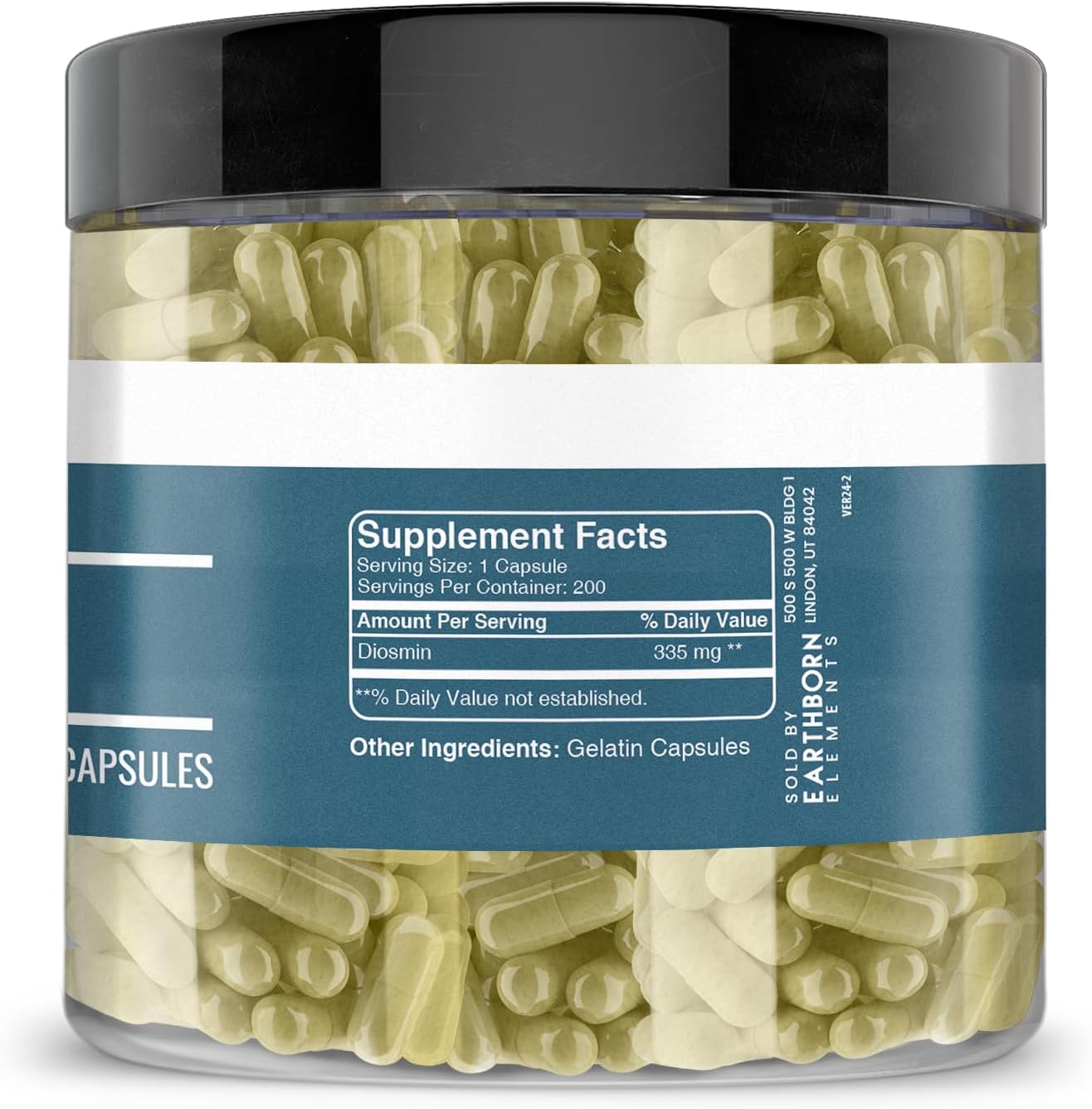 Pure Diosmin by Earthborn Elements - 200 Capsules, No Additives