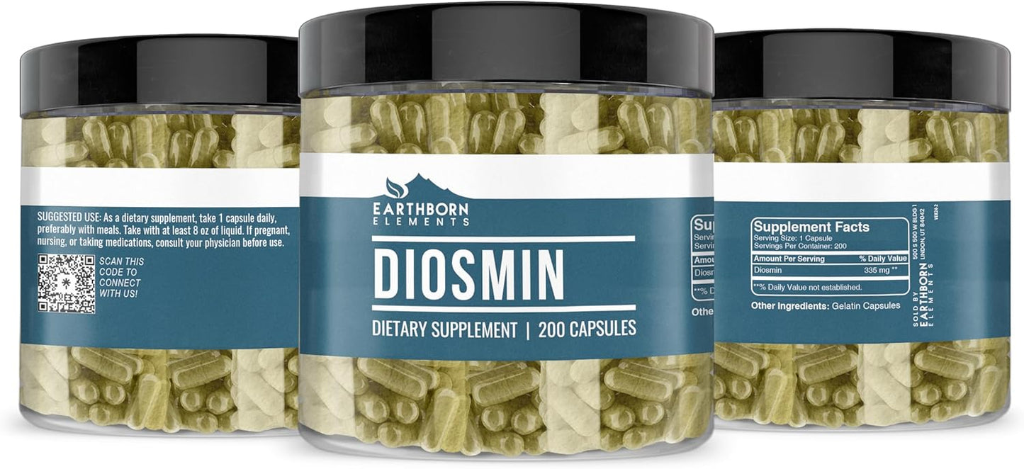 Pure Diosmin by Earthborn Elements - 200 Capsules, No Additives
