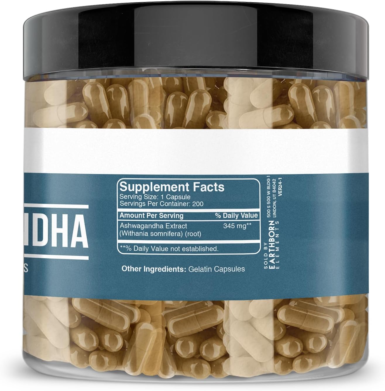 Pure Earthborn Elements Ashwagandha Capsules - 200 Count, No Additives