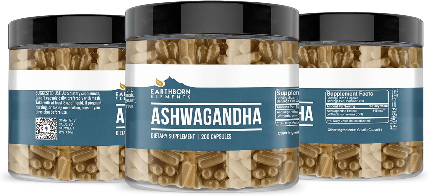 Pure Earthborn Elements Ashwagandha Capsules - 200 Count, No Additives