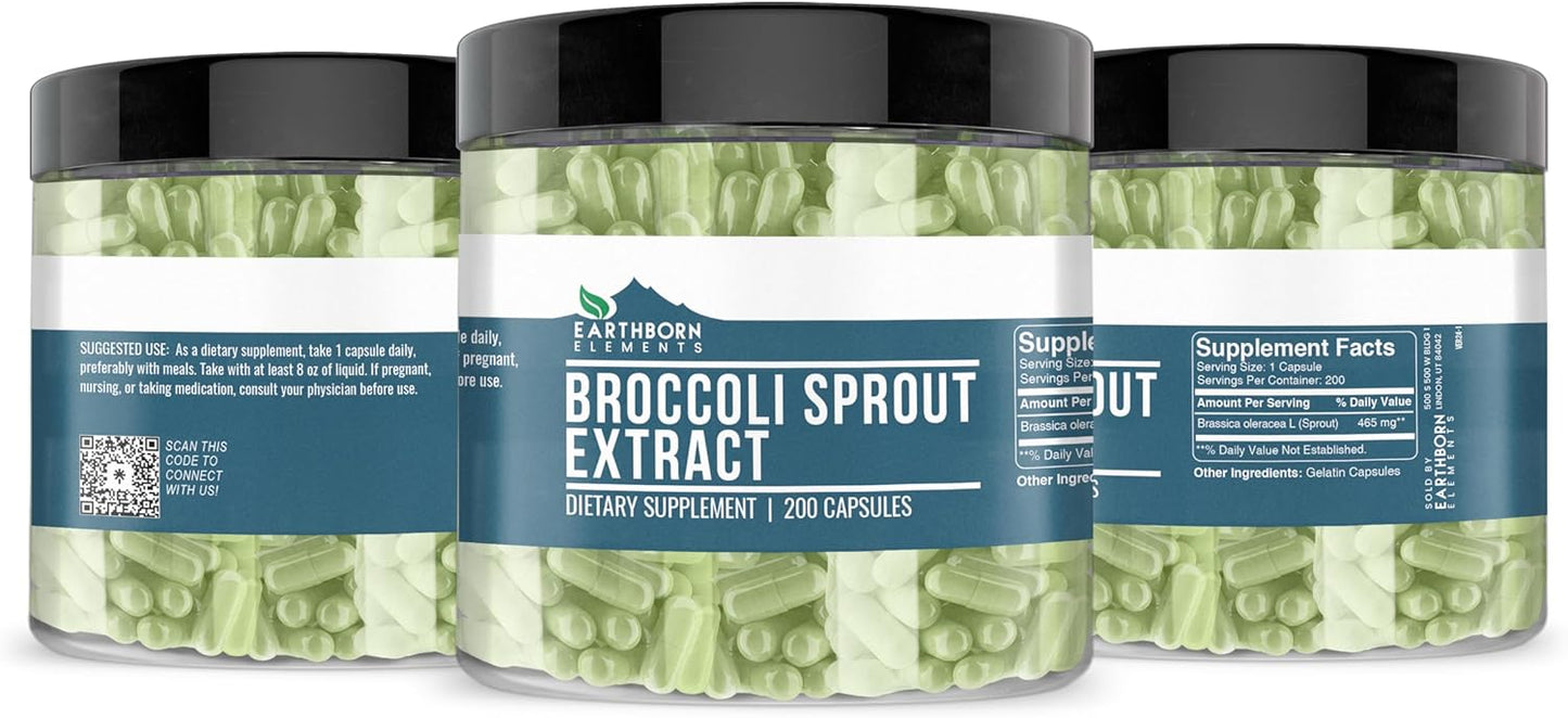 Pure Earthborn Elements Broccoli Extract Capsules - 200 Count, No Additives, Natural & Undiluted
