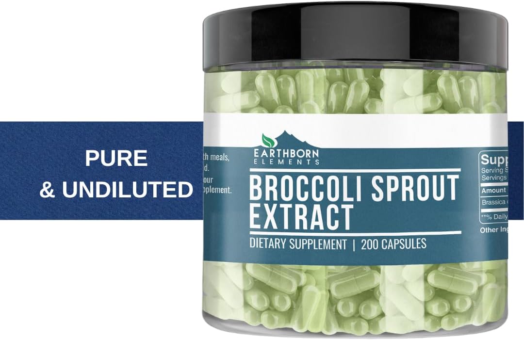 Pure Earthborn Elements Broccoli Extract Capsules - 200 Count, No Additives, Natural & Undiluted