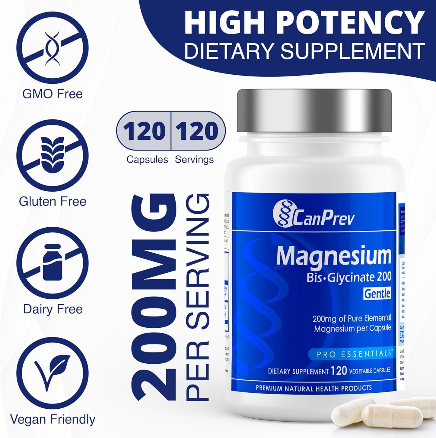 Pure Elemental Magnesium Supplement 200mg, 120 v-Caps - Supports Bone & Muscle Function, Gentle on Stomach, 120-Day Supply