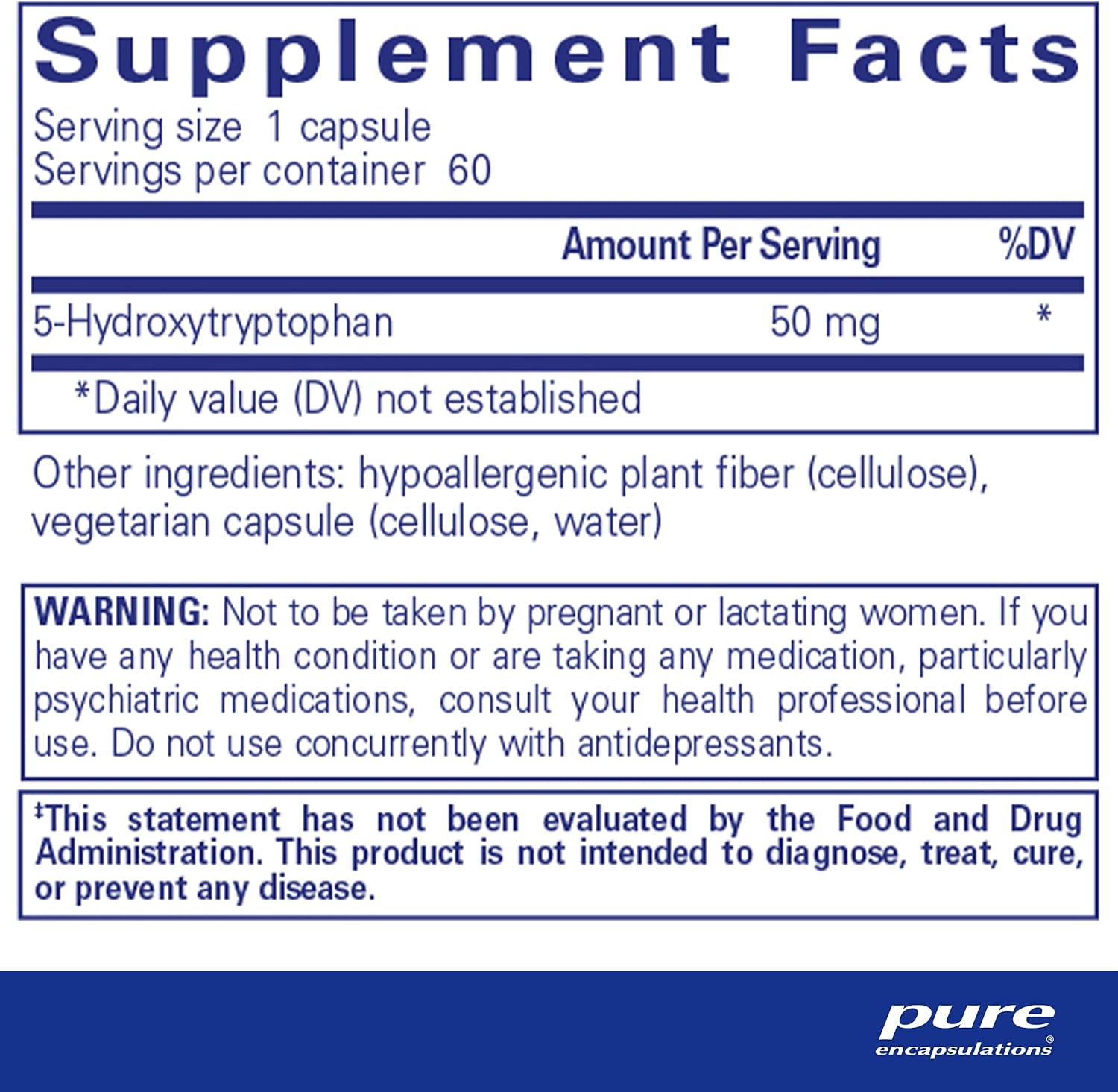 Pure Encapsulations 5-HTP 50 mg Capsules - Brain, Sleep, and Serotonin Support Supplement - 60 Count