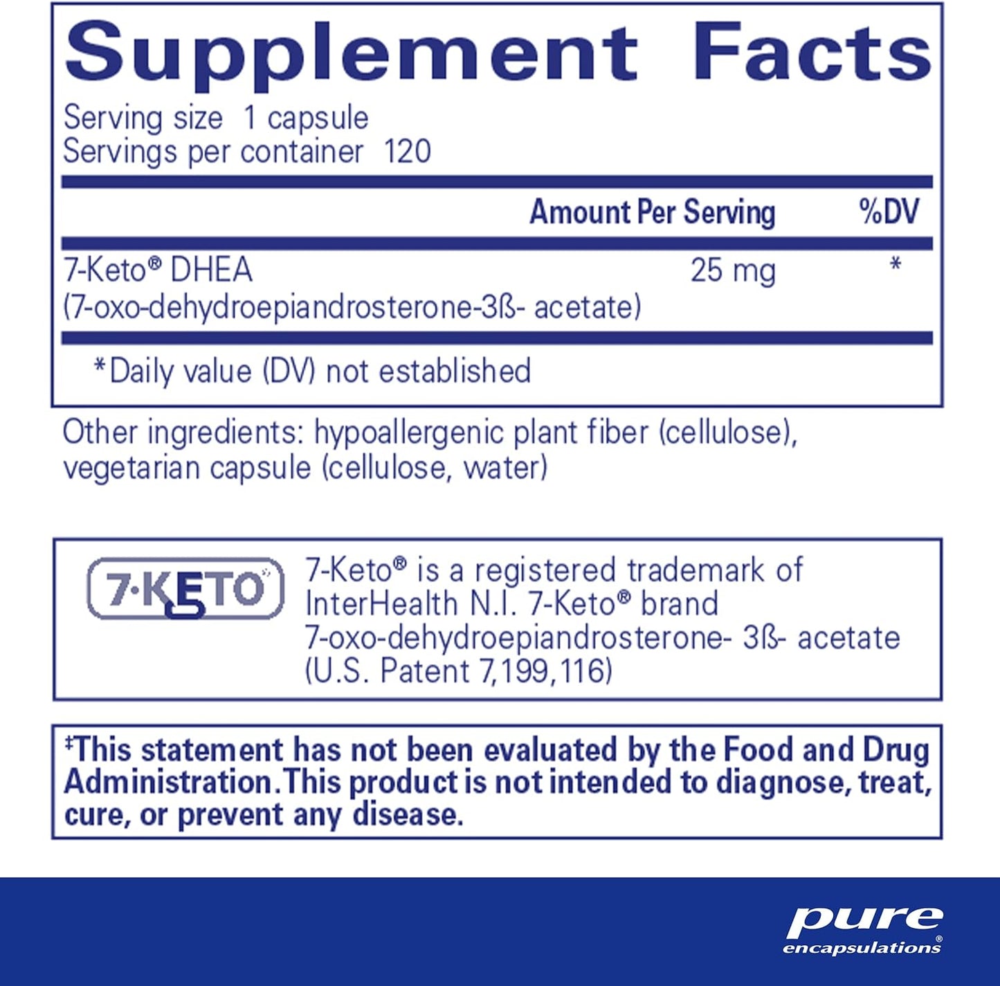 Pure Encapsulations 7-Keto DHEA 25 mg Capsules - Metabolism Support Supplement with Thermogenic Properties - 120 Count