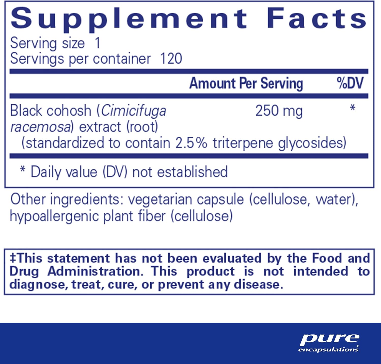 Pure Encapsulations Black Cohosh 2.5 | Menopause Support Supplement | Hypoallergenic | 120 Capsules