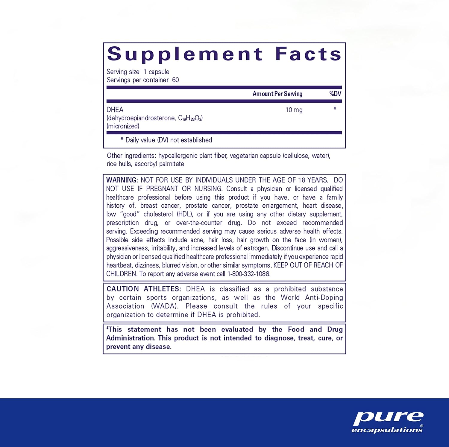 Pure Encapsulations DHEA 10 mg Capsules - Supports Immune System, Metabolism & Hormone Balance - Micronized DHEA Supplement