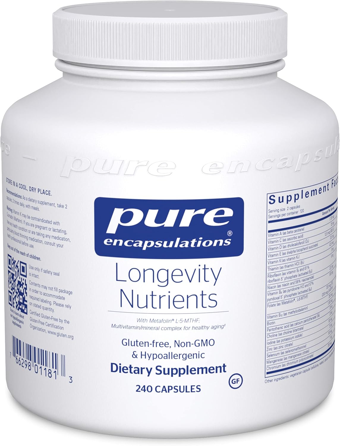 Pure Encapsulations Longevity Nutrients 240 Capsules - Multivitamin Mineral Complex for Healthy Aging*